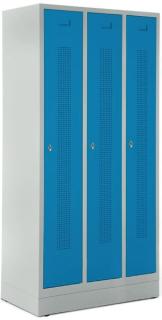 Garderobenspind, Drehriegelverschluss Korpus lichtgrau, Türen lichtblau,
