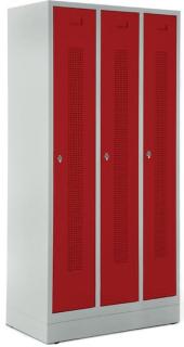 Garderobenspind, Drehriegelverschluss Korpus lichtgrau, Türen rubinrot,