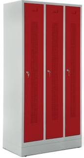Garderobenspind, Zylinderschloss, Korpus lichtgrau, Türen rubinrot,