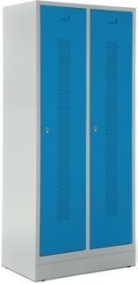 Garderobenspind, Drehriegelverschluss Korpus lichtgrau, Türen lichtblau,