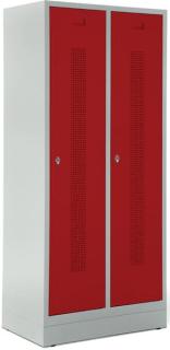 Garderobenspind, Drehriegelverschluss Korpus lichtgrau, Türen rubinrot,