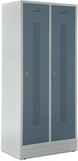 Garderobenspind, Drehriegelverschluss Korpus lichtgrau, Türen blaugrau,