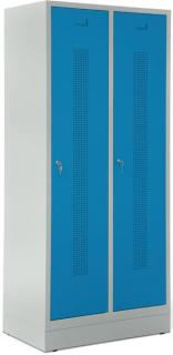 Garderobenspind, Zylinderschloss, Korpus lichtgrau, Türen lichtblau,