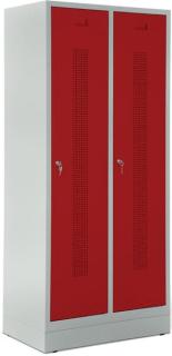 Garderobenspind, Zylinderschloss, Korpus lichtgrau, Türen rubinrot,