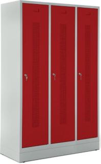 Garderobenspind, Zylinderschloss, Korpus lichtgrau, Türen rubinrot,
