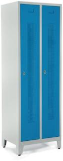 Garderobenspind, Drehriegelverschluss Korpus lichtgrau, Türen lichtblau,