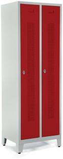Garderobenspind, Drehriegelverschluss Korpus lichtgrau, Türen rubinrot,