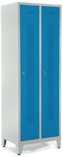 Garderobenspind, Zylinderschloss, Korpus lichtgrau, Türen lichtblau,