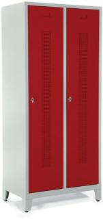Garderobenspind, Drehriegelverschluss Korpus lichtgrau, Türen rubinrot,