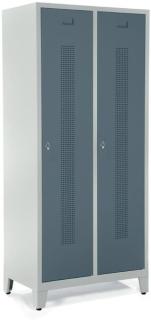Garderobenspind, Drehriegelverschluss Korpus lichtgrau, Türen blaugrau,