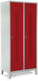 Garderobenspind, Zylinderschloss, Korpus lichtgrau, Türen rubinrot,
