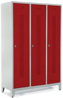 Garderobenspind, Drehriegelverschluss Korpus lichtgrau, Türen rubinrot,