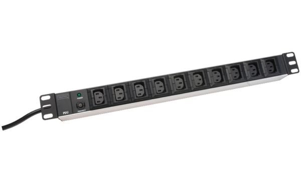 DIGITUS 19Zoll Steckdosenleiste 10fach schwarz 10A 2500W Alu Profil Ueberlastsc