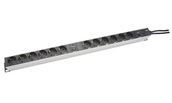 DIGITUS 19Zoll Steckdosenleiste Aluminium 12fach 2Kreislaeufe schwarz 2x16A mit