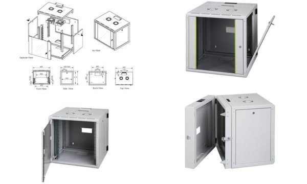 DIGITUS 19" Wandschrank mit Schwenkrahmen 20HE grau RAL7035 IP40 inkl. 8x Monta