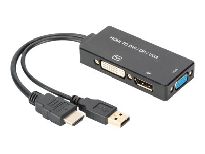 DIGITUS ASSMANN HDMI Konverterkabel HDMI - DP+DVI+VGA St-Bu/Bu/Bu 0,2m 3in1 Mul