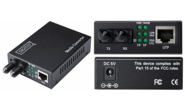 DIGITUS Gigabit Medienkonverter 10/100/1000Base-T zu 1000Base-SX Inkl Netzteil 