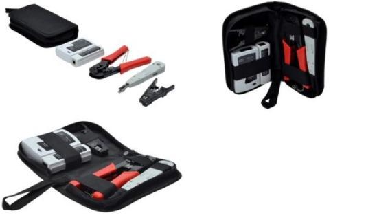 DIGITUS Netzwerk Werkzeugset Netzwerktester,Crimpzange, Schneid + Abisolierwerk