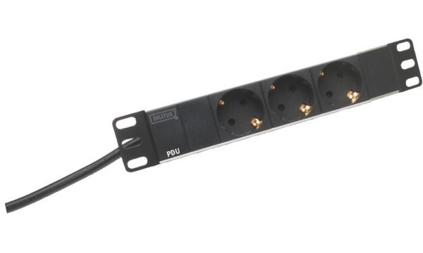 DIGITUS Steckdosenleiste 3-fach 25,4cm 10Zoll schwarz inkl. Einbauwinkel