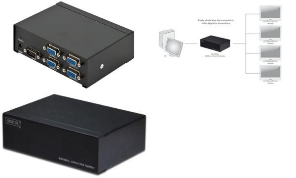 DIGITUS VGA Splitter 4-Port 1PC 4 Monitore 500MHz Metallgehaeuse 75m