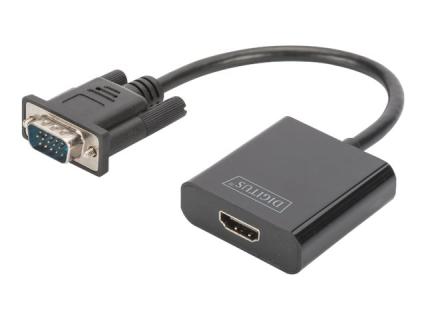 DIGITUS VGA to HDMI Konverter + Audio 3,5mm Full HD 1080p Kabeltyp 15cm schwarz