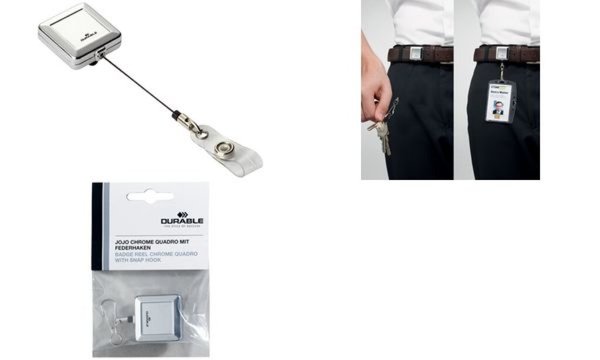 DURABLE Ausweishalter CHROME QUADRO, mit Jojo, silber aus verchromtem Metall, m