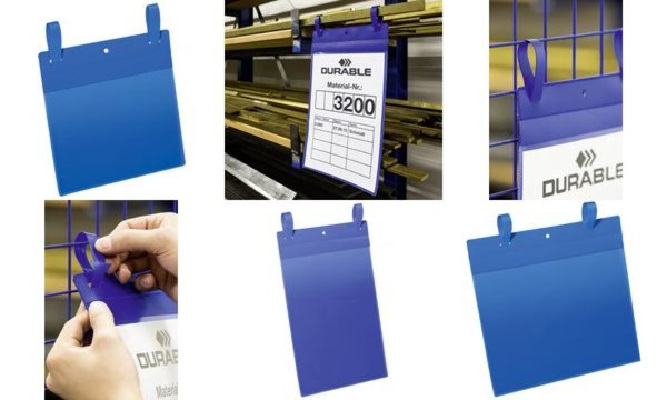 DURABLE Gitterboxtasche mit Lasche, A5 quer, blau mit pfeilförmigen Laschen zur