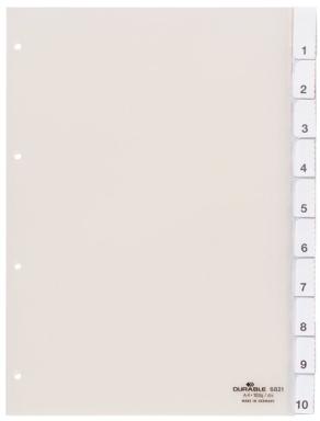 DURABLE Kunststoff-Register, A4, 10-teilig, transparent aus Hartfolie, mit Eins