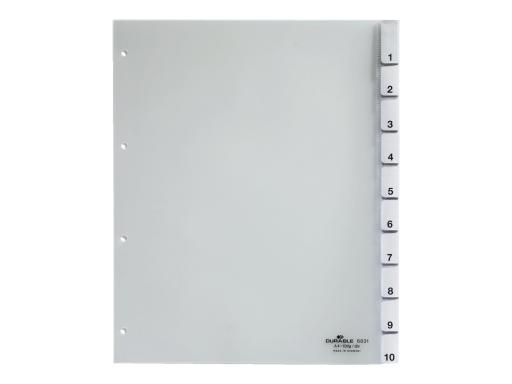 DURABLE Kunststoff-Register, A4, 10-teilig, transparent aus Hartfolie, überbrei