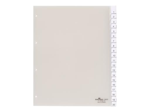 DURABLE Kunststoff-Register, A4, 20-teilig, transparent aus Hartfolie, überbrei