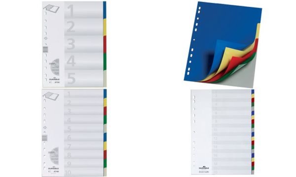 DURABLE Kunststoff-Register, A4, PP, 20-teilig mit farbigen Taben, mit nummerie