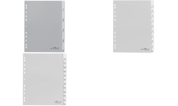 DURABLE Kunststoff-Register, A4, PP , 10-teilig, grau (9644110)