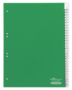 DURABLE Kunststoff-Register, PP, Stärke: 0,12 mm, 31-teilig DIN A4, grün, Hartf
