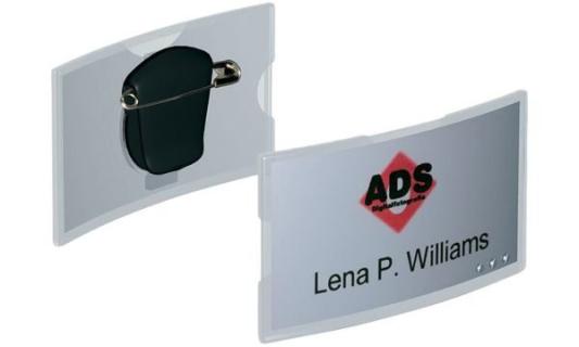 DURABLE Namensschild konvex, mit Kombiklemme, 75 x 40 mm aus Acryl, Kunststoffr