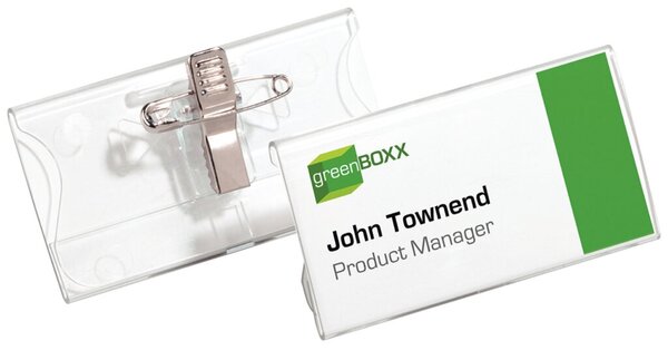 DURABLE Namensschild, mit Kombiklemme, aus Acryl, 75 x 40 mm transparent, mit N