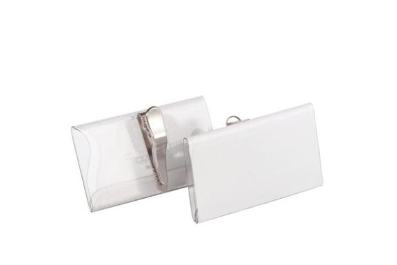 DURABLE Namensschild, mit Krokoklemme, 75 x 40 mm trnapsarent, aus Hartfolie, i