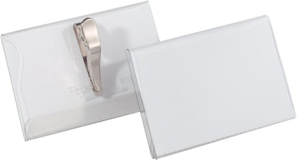 DURABLE Namensschild, mit Krokoklemme, 90 x 54 mm trnapsarent, aus Hartfolie, i