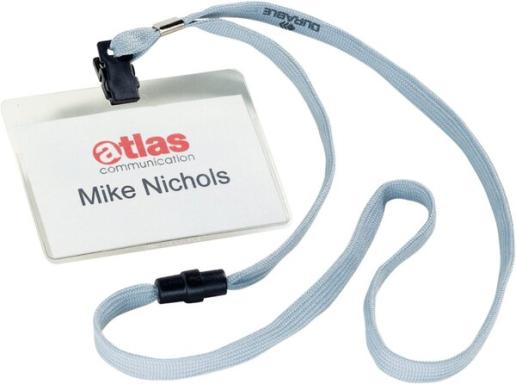 DURABLE Namensschild, mit Textilband, 90 x 60 mm, grau aus transparenter Hartfo