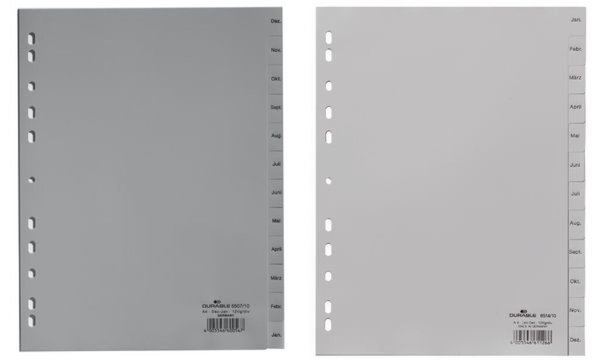 DURABLE Register 6507 DIN A4 Dez.-Jan. Polypropylen Grau 12 Registerblätter gep