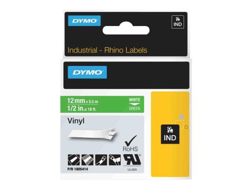DYMO Rhino Band ID1 Vinyl weiss aufgrün 12 mm x 5,5 m