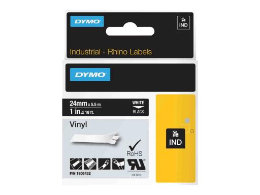 DYMO Rhino Band ID1 Vinyl weiss aufschwarz 24 mm x 5,5 m