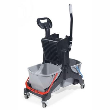 Doppel-Fahrwagen Numatic "MidMop Black" schwarz | 2 x 16 Liter Eimer Reinigungswagen schwarz inklusive Handgriff und Stielhalter 22 mm für MidMop