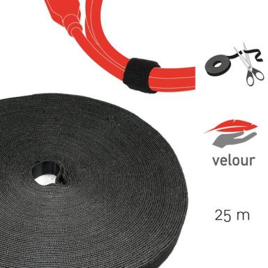 Doppelseitige Klettbandrolle, 25m x 16mm, schwarz, Klettkabel-