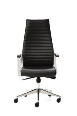 Drehsessel DELUXE Leder schwarz hoher Rücken, Chromarmlehnen mit