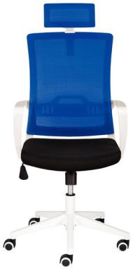 Drehstuhl mit Kopfstütze 2377,Armlehne blau/schwarz, Hoher Netzrücken