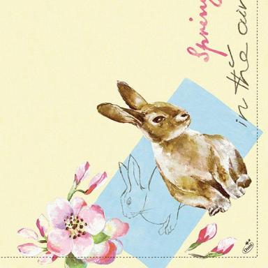 Dunilin Servietten 40 x 40 cm, 50 Stück/Pack | mit Motiv Spring in the Air <br>Ostermotiv: creme mit rosa Blumen und braunem Hase