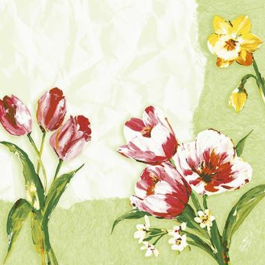 Dunilin Servietten 40 x 40 cm, 50 Stück/Pack | mit Motiv red Tulip <br>Frühlingsmotiv: pastellgrün mit Tulpen und Narzissen