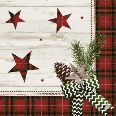 Dunilin Servietten 40 x 40 cm, 50 Stück/Pack | mit Motiv Naturally Christmas <br>Weihnachtsmotiv: rot und grün kariert mit Tannenzweigen, Zapfen und Sternen