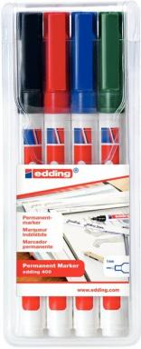 EDDING Permanent-Marker Edding E-400 Schwarz, Rot, Grün, Blau Spitzform 1 mm (m