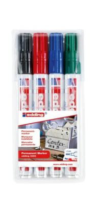 EDDING Permanentmarker 3300 4er Pack (4-3300-4S) Strichbreite 1-5mm Schwarz/Rot